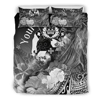 Tonga Custom Personalised Bedding Set - Humpback Whale with Tropical Flowers (White) - Polynesian Pride
