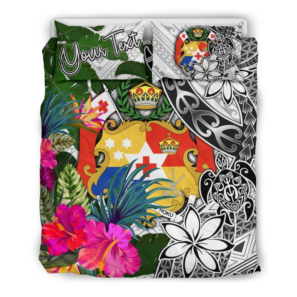 Tonga Custom Personalised Bedding Set White - Turle Plumeria Banana Leaf - Polynesian Pride