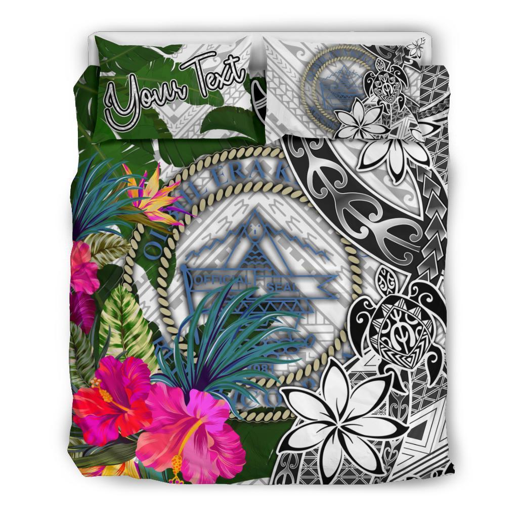 Palau Custom Personalised Bedding Set White - Turle Plumeria Banana Leaf Crest - Polynesian Pride