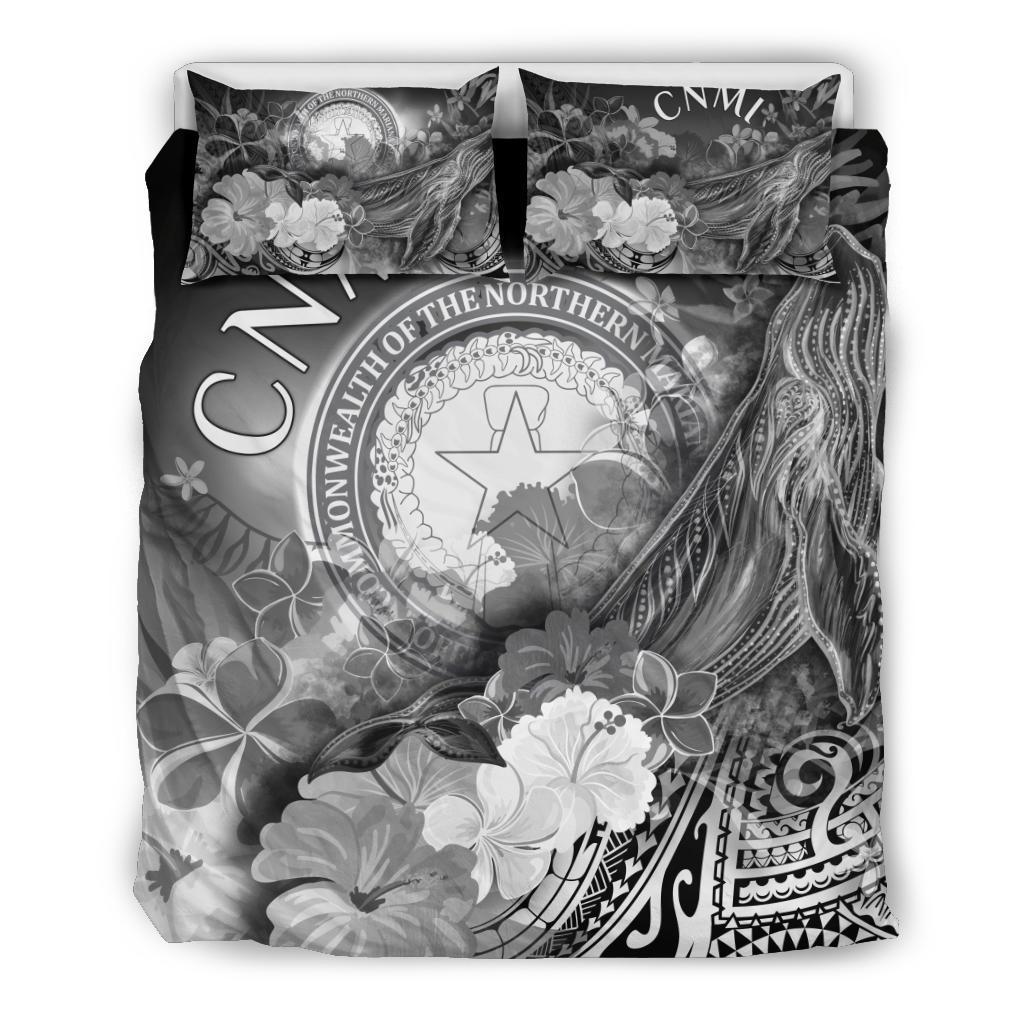CNMI Bedding Set - Humpback Whale with Tropical Flowers (White) - Polynesian Pride
