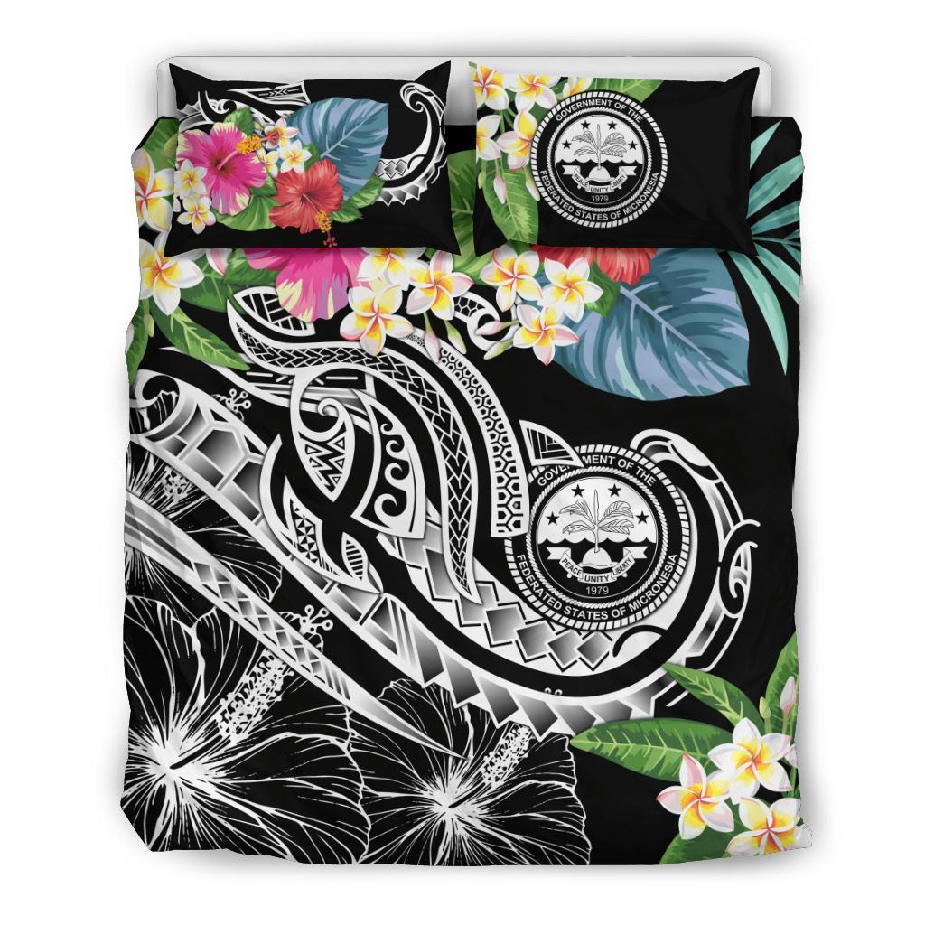 FSM Polynesian Bedding Set - Summer Plumeria (Black) - Polynesian Pride