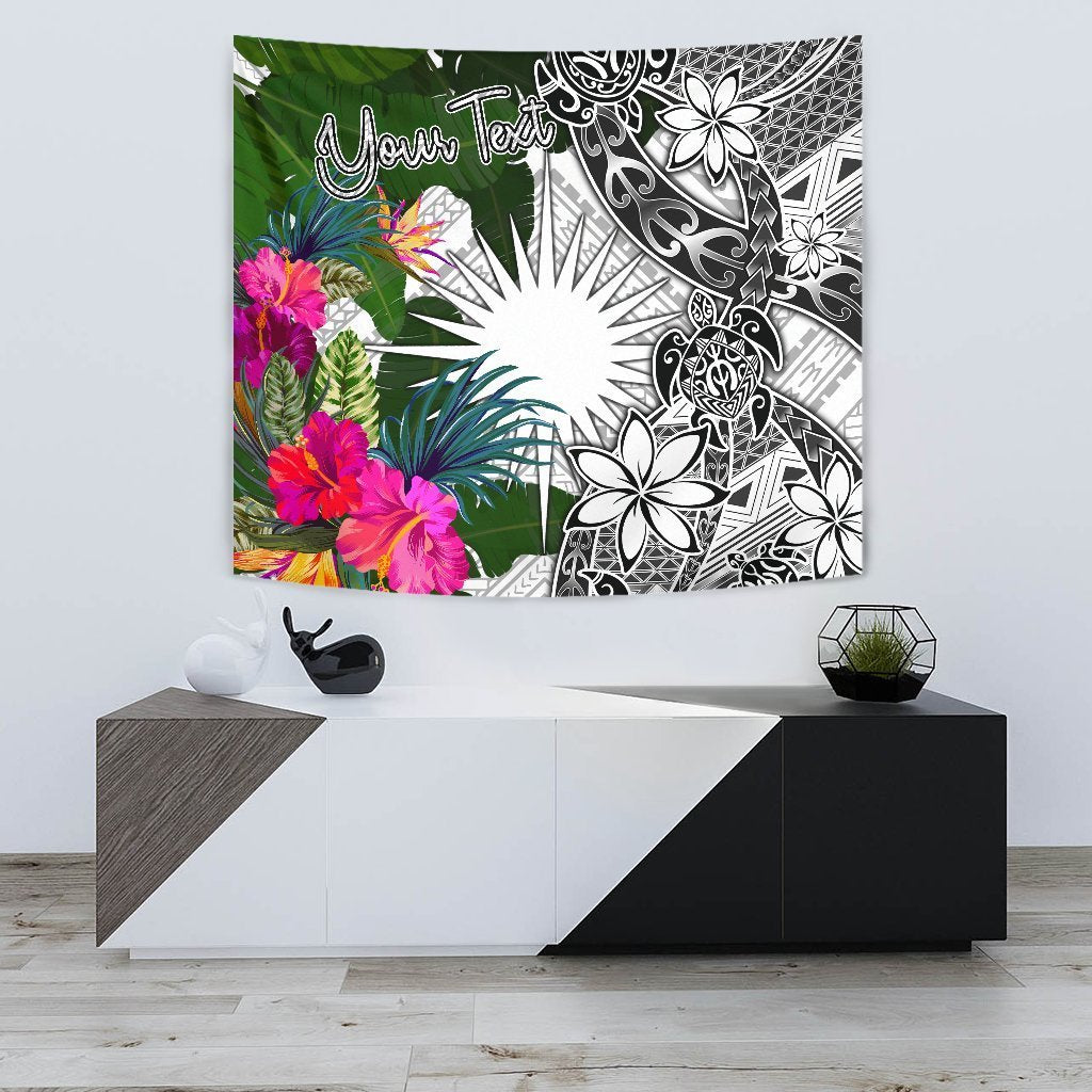 Marshall Islands Custom Personalised Tapestry White - Turtle Plumeria Banana Leaf - Polynesian Pride