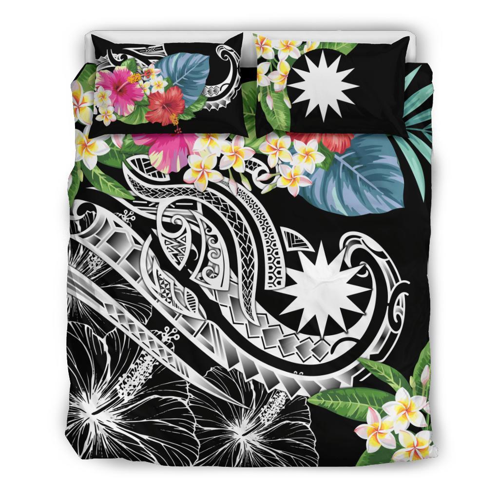 Nauru Polynesian Bedding Set - Summer Plumeria (Black) - Polynesian Pride