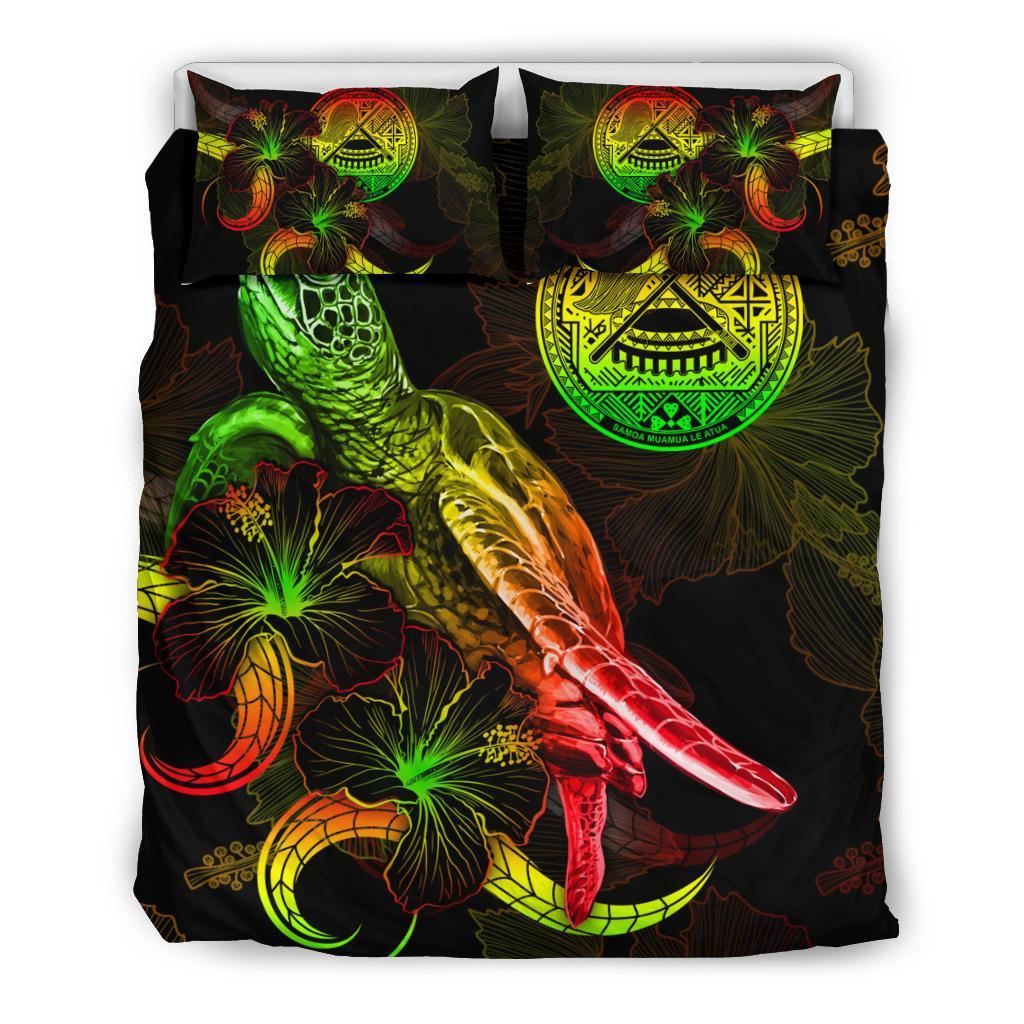 American Samoa Polynesian Bedding Set - Turtle With Blooming Hibiscus Reggae - Polynesian Pride