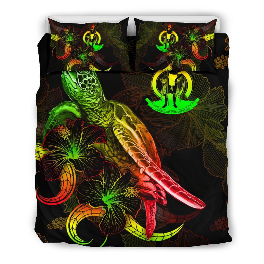 Vanuatu Polynesian Bedding Set - Turtle With Blooming Hibiscus Reggae - Polynesian Pride