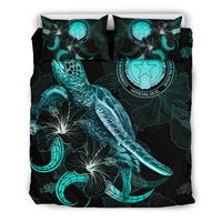 CNMI Polynesian Bedding Set - Turtle With Blooming Hibiscus Turquoise - Polynesian Pride