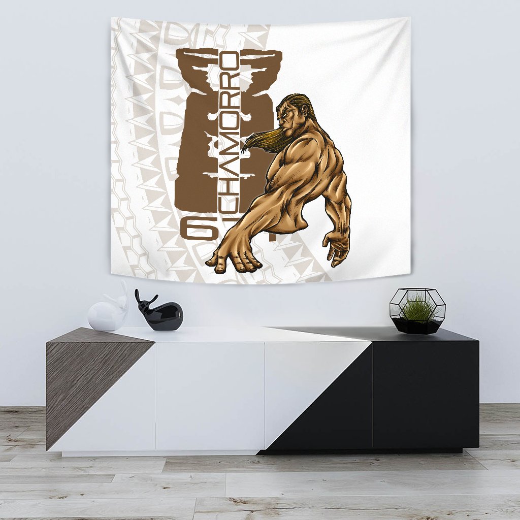 Guam Tapestry - Chamorro With Puntan Wall Tapestry - GUam Small 60" x 51" Brown - Polynesian Pride