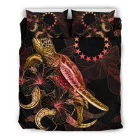 Cook Islands Polynesian Bedding Set - Turtle With Blooming Hibiscus Gold - Polynesian Pride