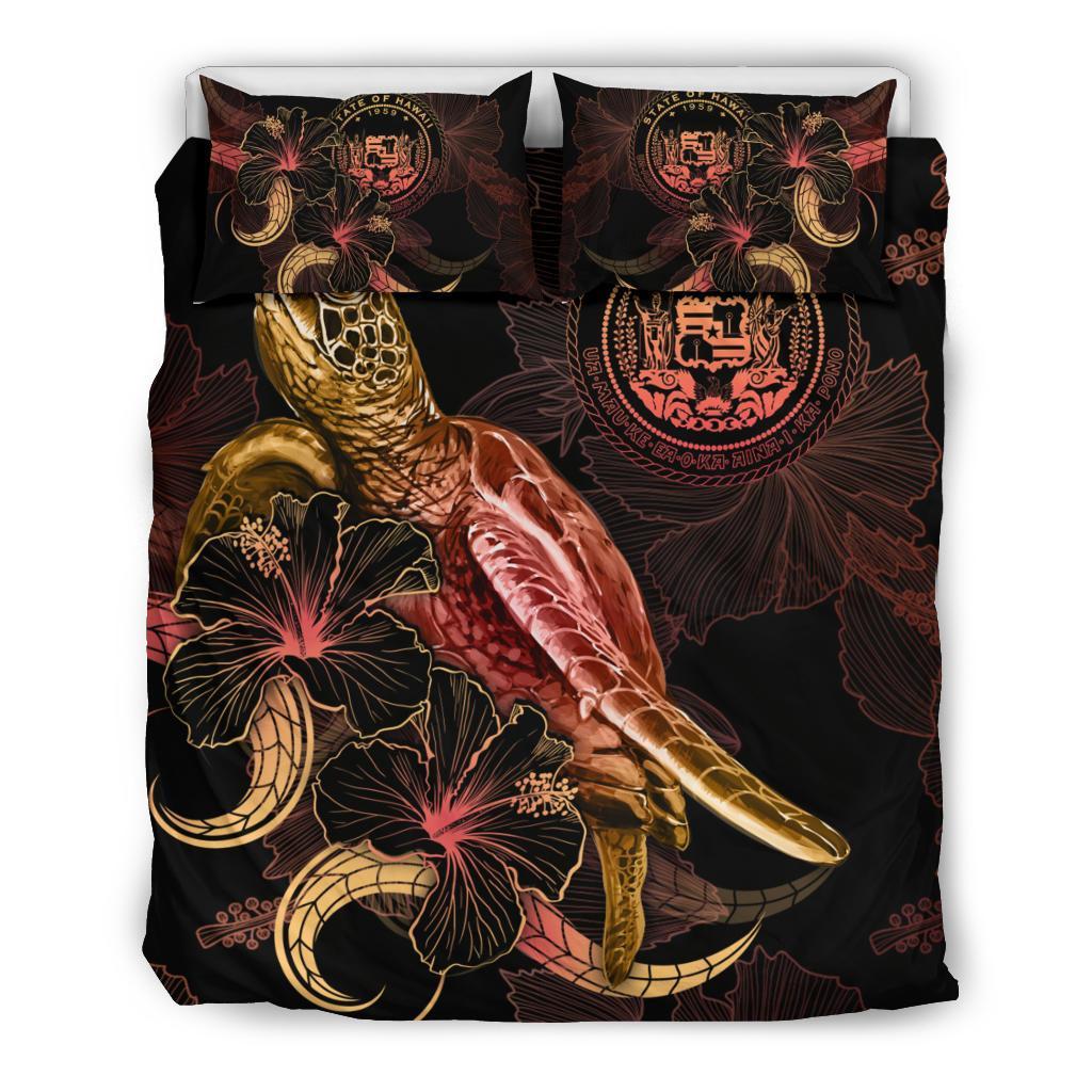 Hawaii Polynesian Bedding Set - Turtle With Blooming Hibiscus Gold - Polynesian Pride