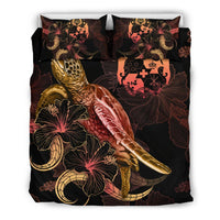 Tuvalu Polynesian Bedding Set - Turtle With Blooming Hibiscus Gold - Polynesian Pride