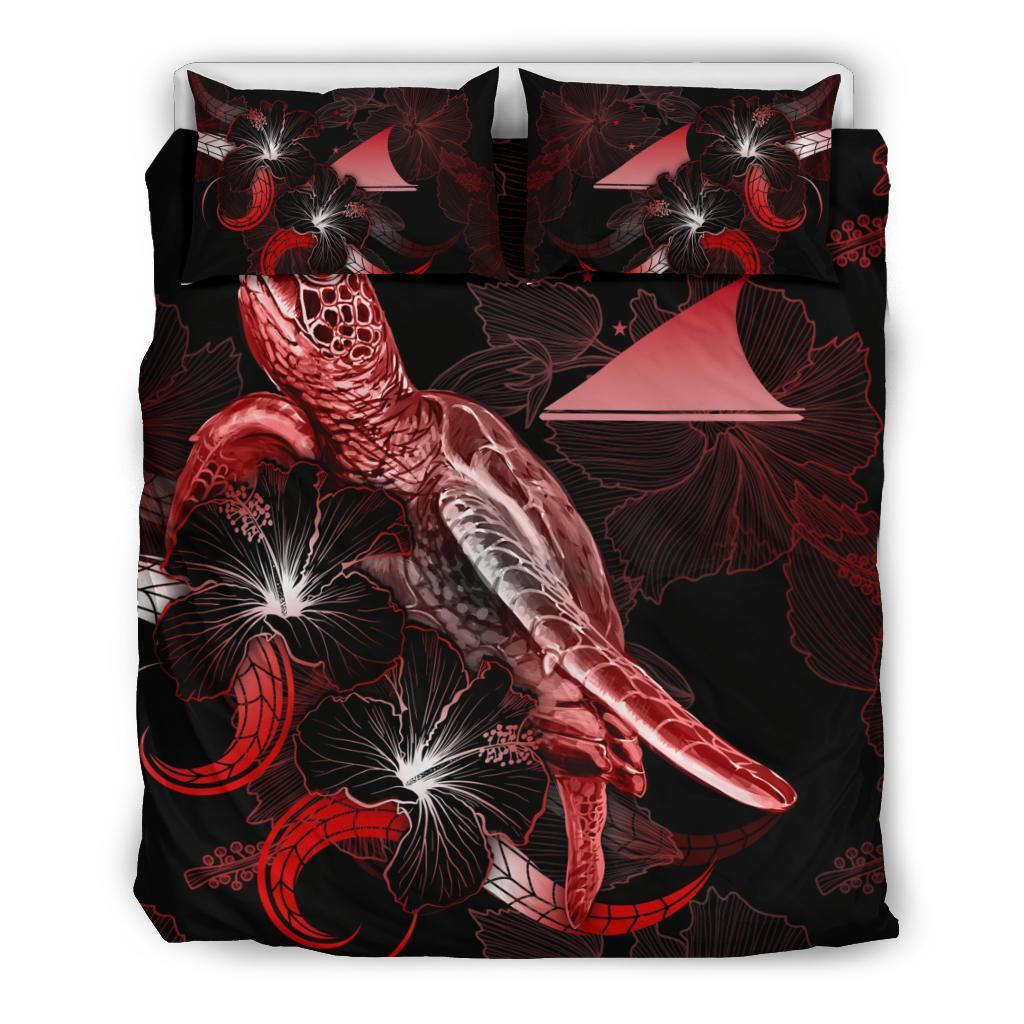 Tokelau Polynesian Bedding Set - Turtle With Blooming Hibiscus Red - Polynesian Pride