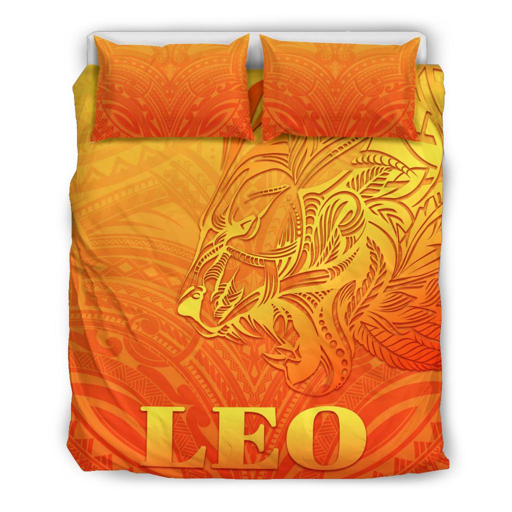 Sun In Leo Zodiac Bedding Set Polynesian Tattoo Simple - Orange - Polynesian Pride