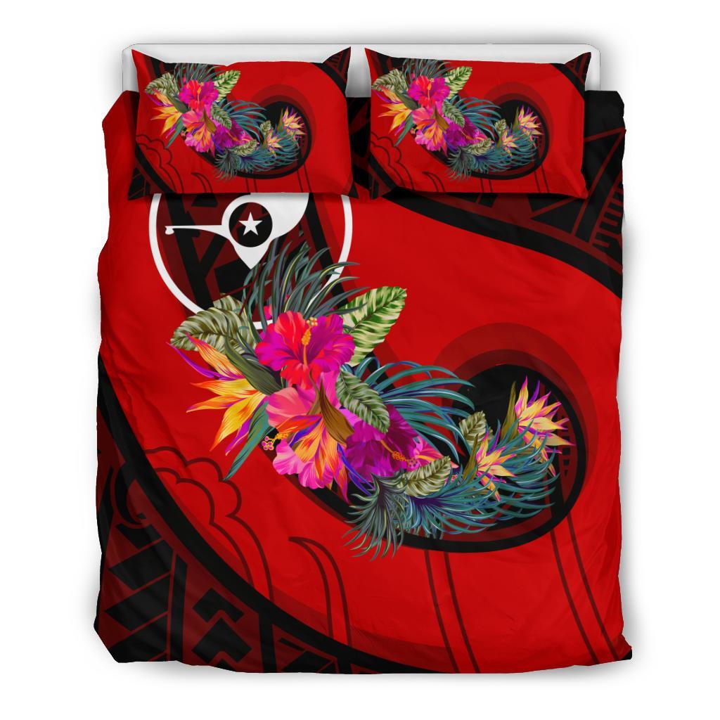 Yap Bedding Set - Polynesian Hook And Hibiscus (Red) - Polynesian Pride