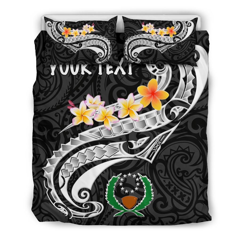 Pohnpei Custom Personalised Bedding Set - Pohnpei Seal Polynesian Patterns Plumeria (Black) - Polynesian Pride