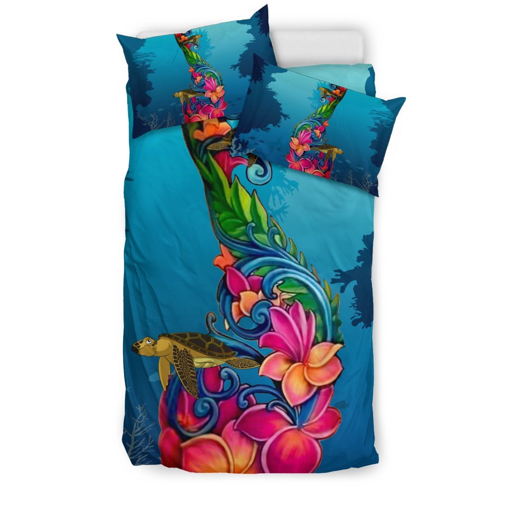 Fiji Duvet Cover Set - Under Water With Turtle Hibiscus - Polynesian Pride
