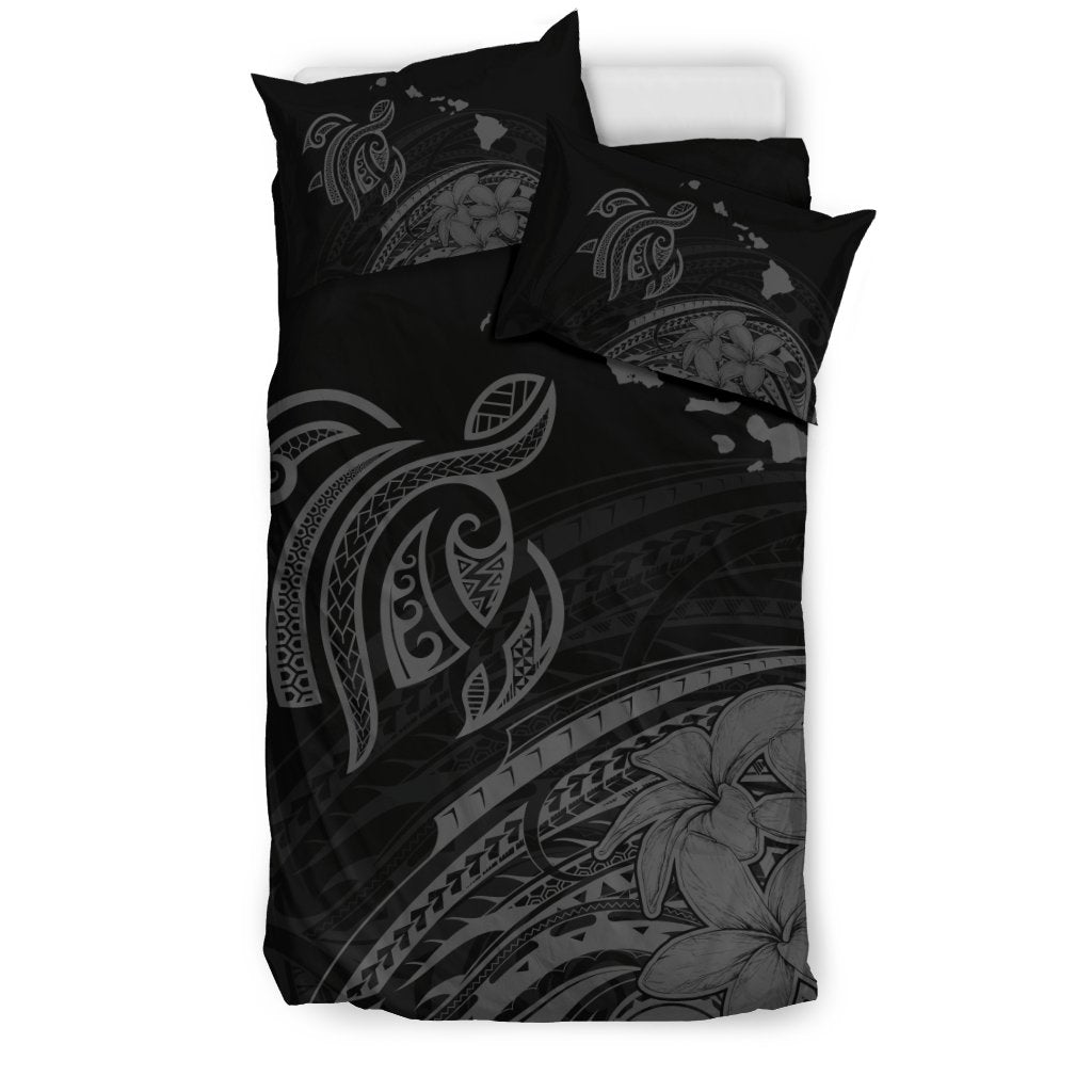 Hawaiian Map Turtle Hibiscus Plumeria Polynesian Bedding Set Gray - Polynesian Pride