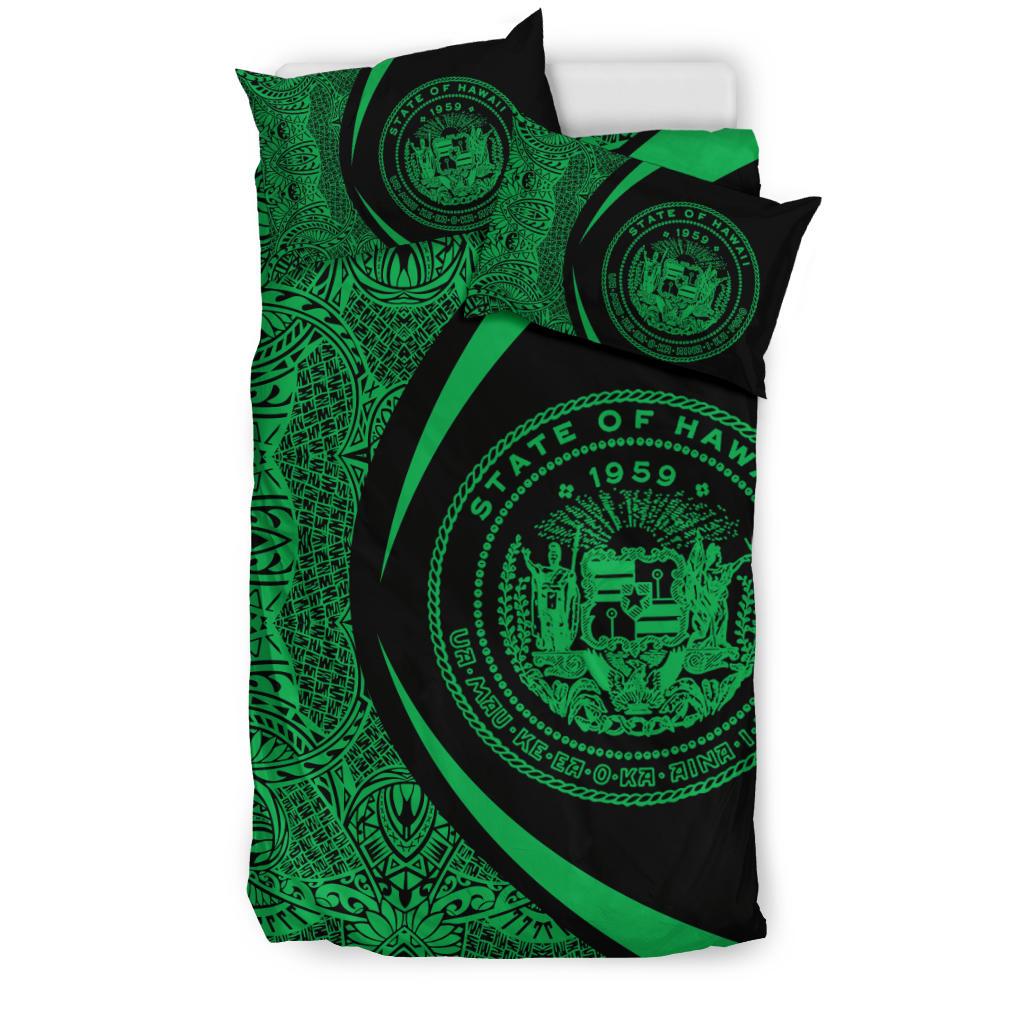 Hawaiian Map Coat Of Arms Polynesian Bedding Set - Circle Style Green - Polynesian Pride