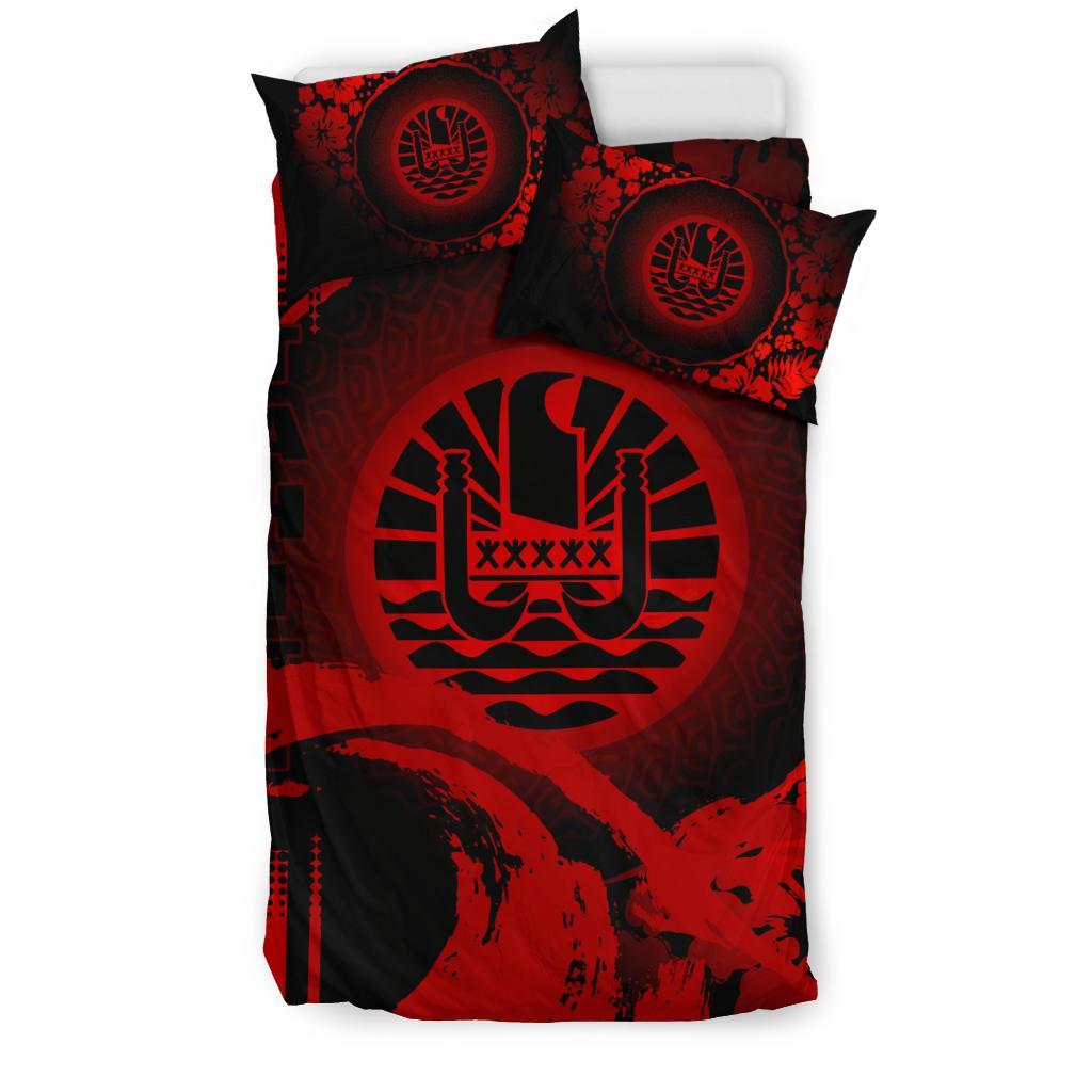 Tahiti Duvet Cover Set - Hibiscus And Wave Red - Polynesian Pride