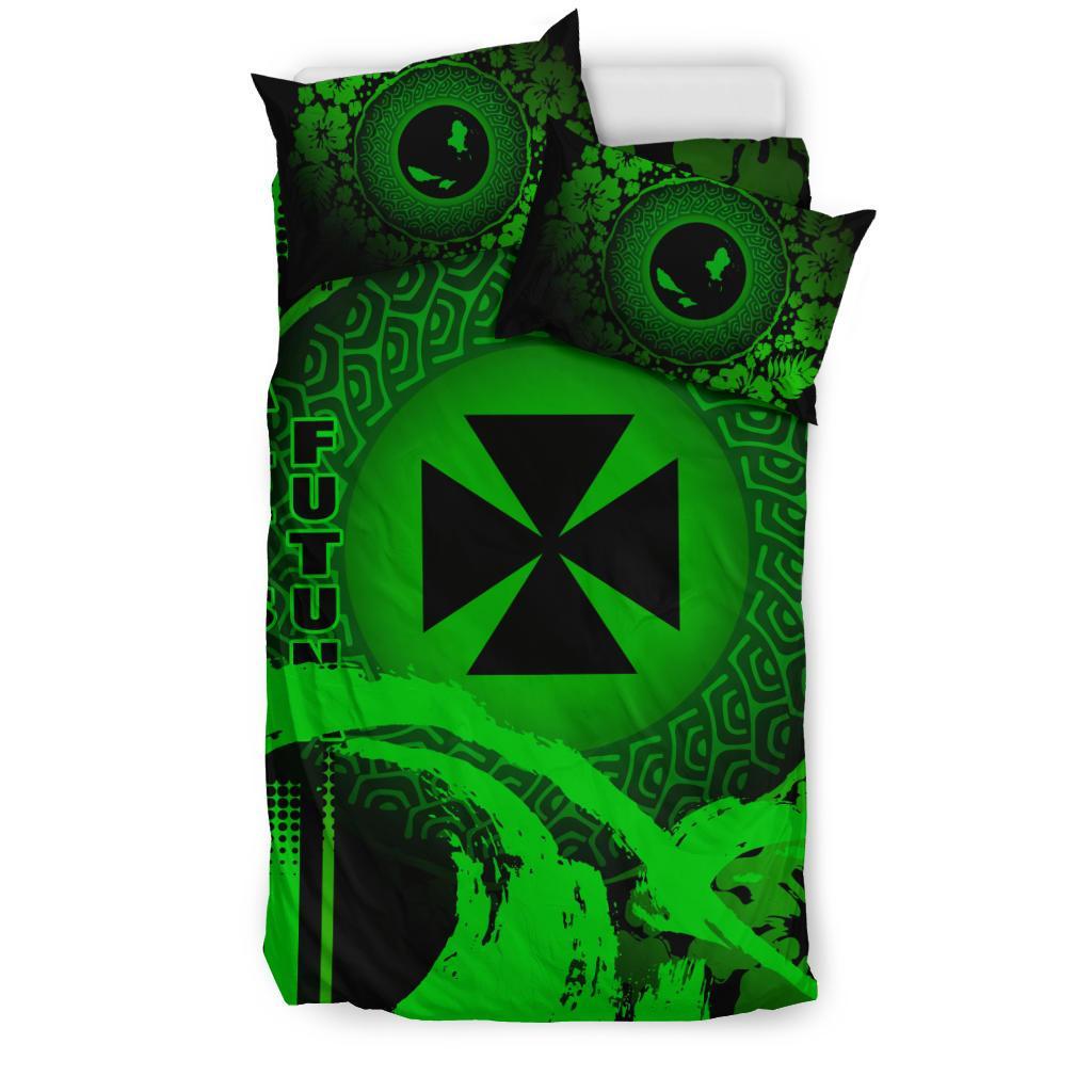 Wallis And Futuna Duvet Cover Set - Hibiscus And Wave Green - Polynesian Pride