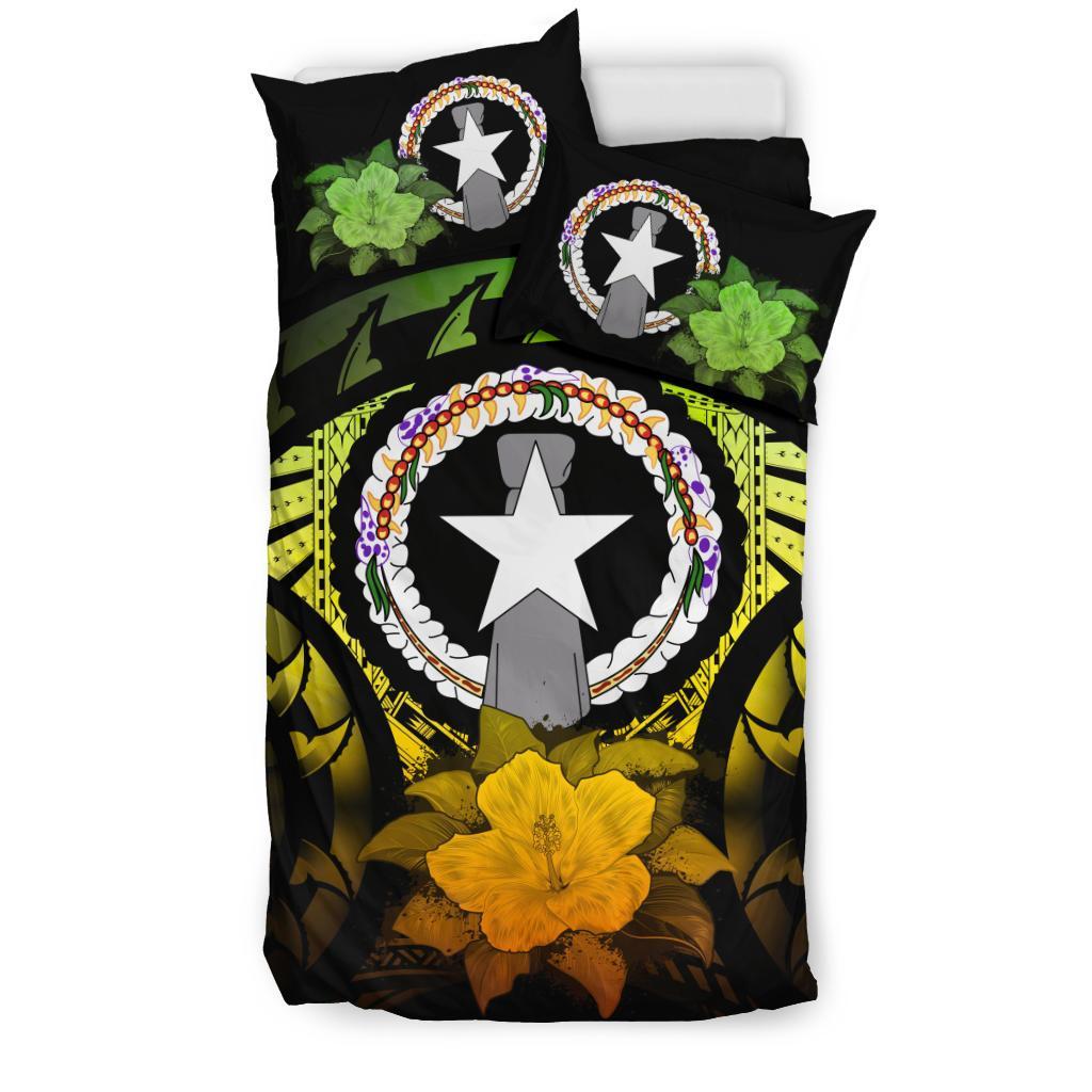 Northern Mariana Islands Duvet Cover Set - Northern Mariana Islands Flag & Reggae Hibiscus - Polynesian Pride