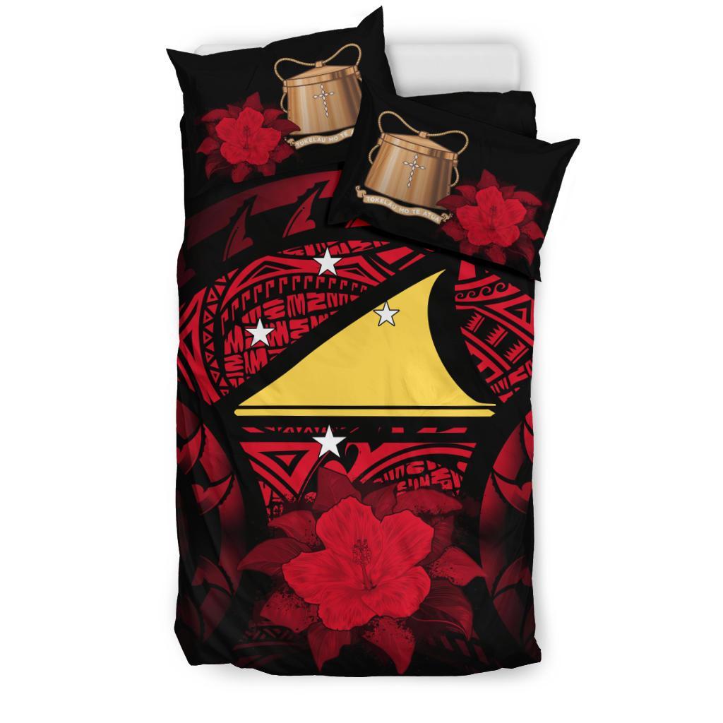 Tokelau Duvet Cover Set - Tokelau Flag & Red Hibiscus - Polynesian Pride