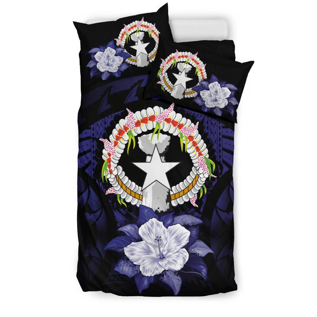 Northern Mariana Islands Duvet Cover Set - Northern Mariana Islands Flag & Hibiscus - Polynesian Pride