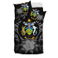 Solomon Island Duvet Cover Set - Solomon Island Coat Of Arms & Gray Hibiscus - Polynesian Pride
