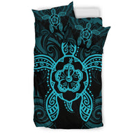 Hawaiian Turtle Hibiscus Polynesian Bedding Set Blue - Polynesian Pride