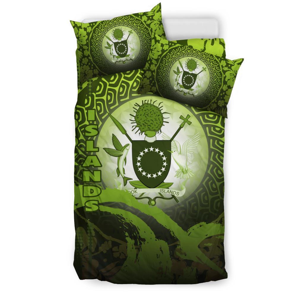 Cook Islands Bedding Set - Wave And Hibiscus Green - Polynesian Pride