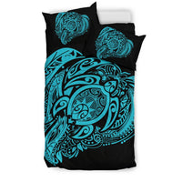 Hawaiian Turtle Hibiscus Polynesian Bedding Set Simple Blue - Polynesian Pride