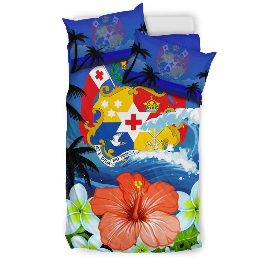 Tonga Bedding Set Coat Of Arms Hibiscus Black - Polynesian Pride