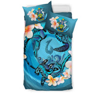 Polynesian Duvet Cover Set - Solomon Islands Bedding Set Blue Plumeria Animal Tattoo - Polynesian Pride