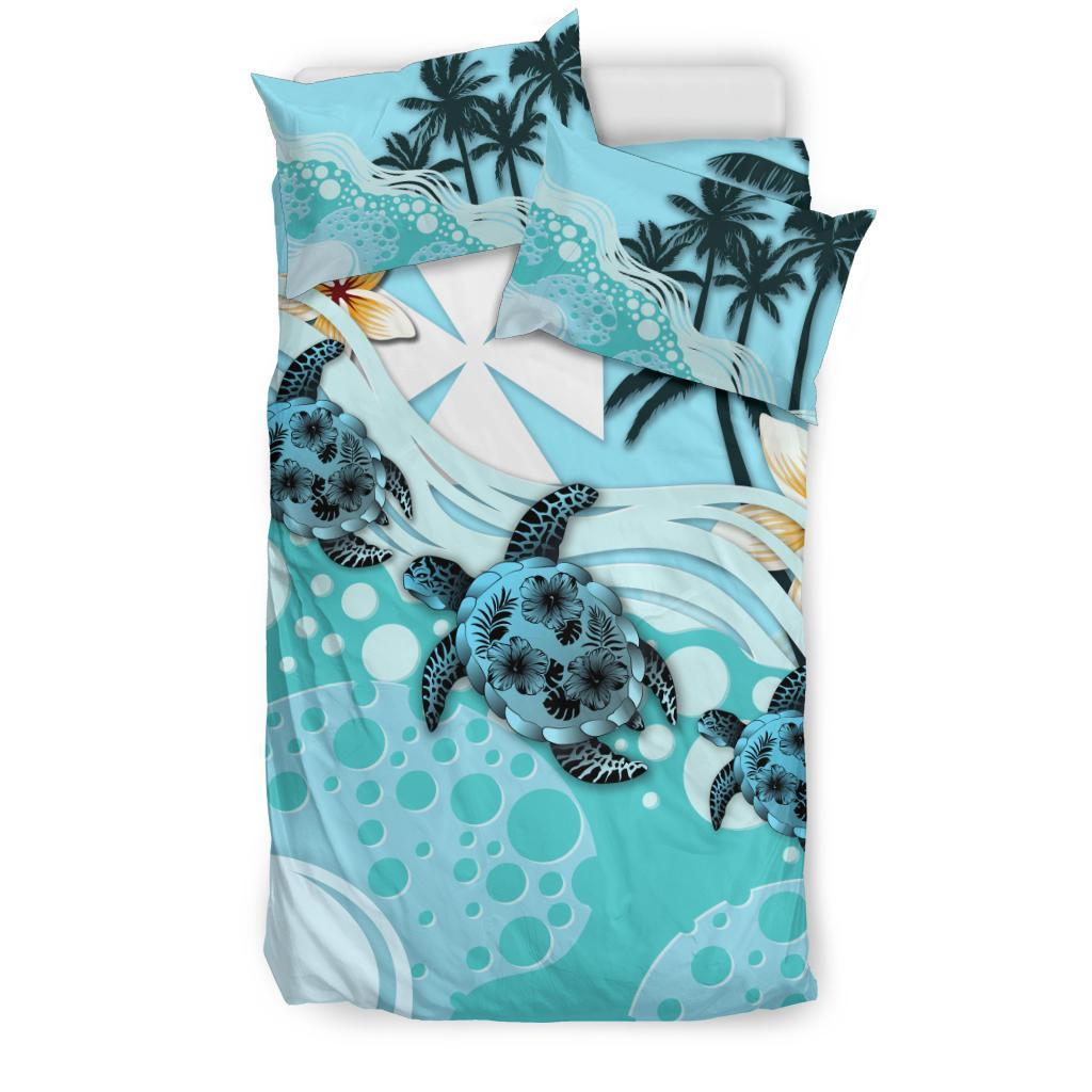 Polynesian Duvet Cover Set - Wallis And Futuna Bedding Set Blue Turtle Hibiscus - Polynesian Pride