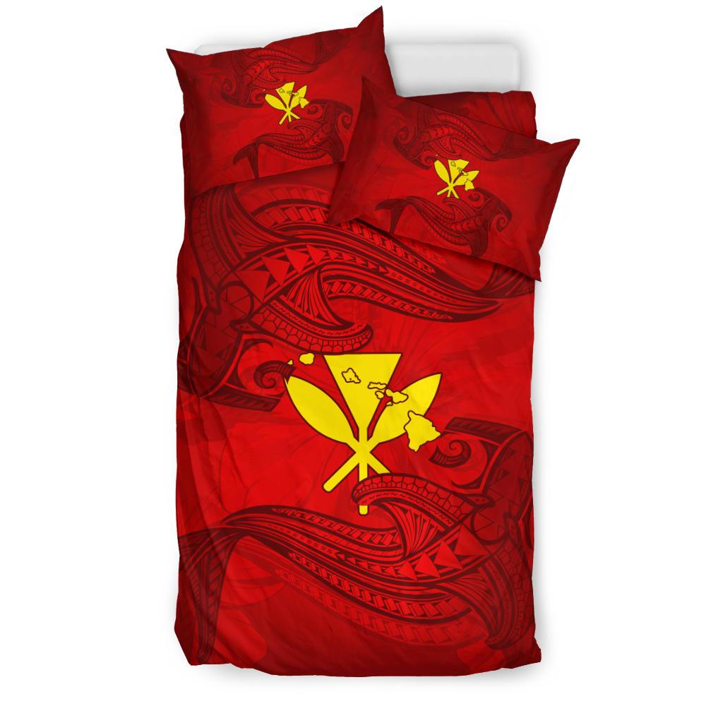 Hawaiian Map Kanaka Hammerhead Shark Polynesian Bedding Set Red - Polynesian Pride