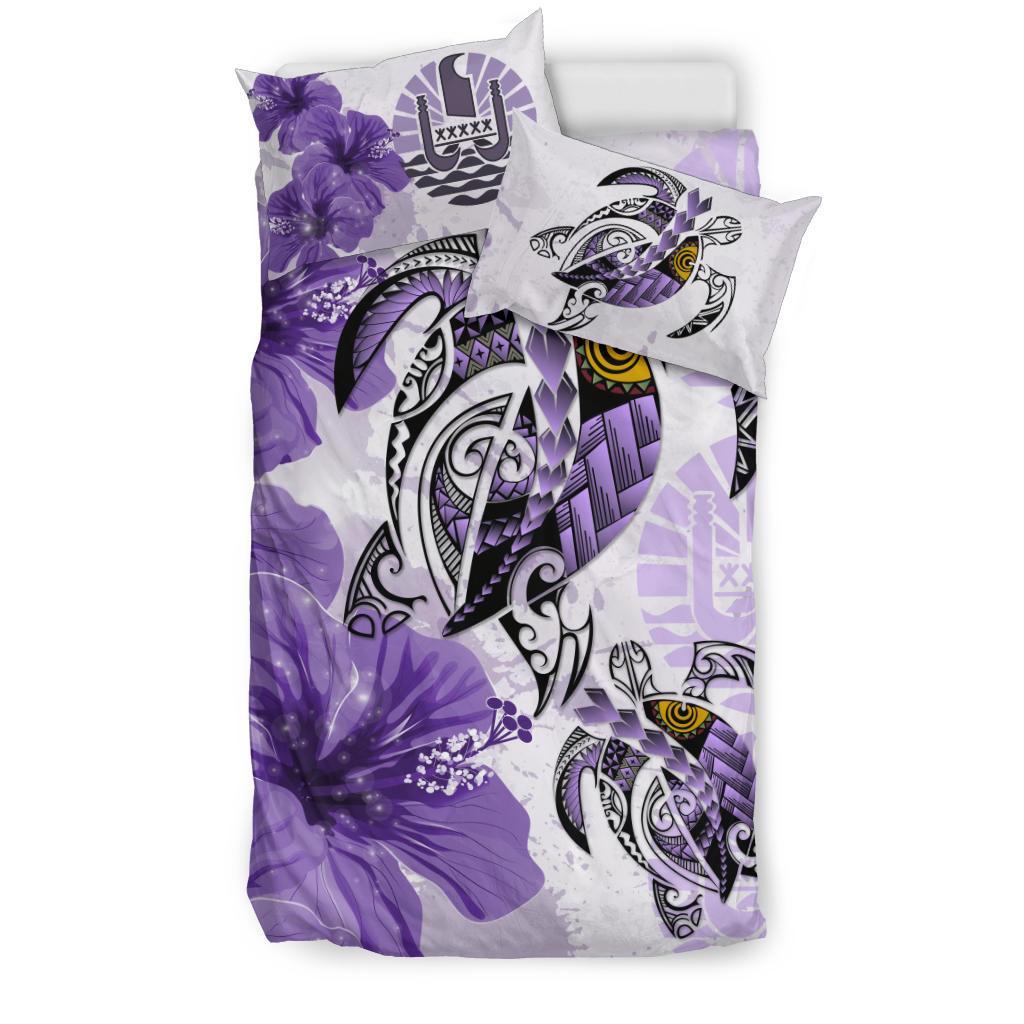 Polynesian Duvet Cover Set - Tahiti Bedding Set Polynesia Turtle Hibiscus Purple - Polynesian Pride