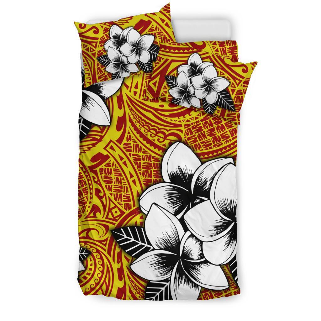 Hawaiian Plumeria Tribe Yellow Red Polynesian Bedding Set - Polynesian Pride