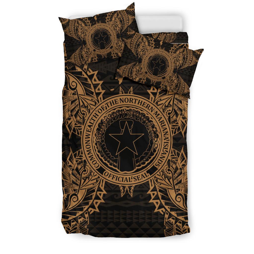 Polynesian Bedding Set - Northern Mariana Islands Duvet Cover Set Map Gold - Polynesian Pride