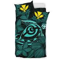 Hawaiian Turtle Hibiscus Plumeria Kanaka Polynesian Bedding Set Turquoise - Soft Style - Polynesian Pride