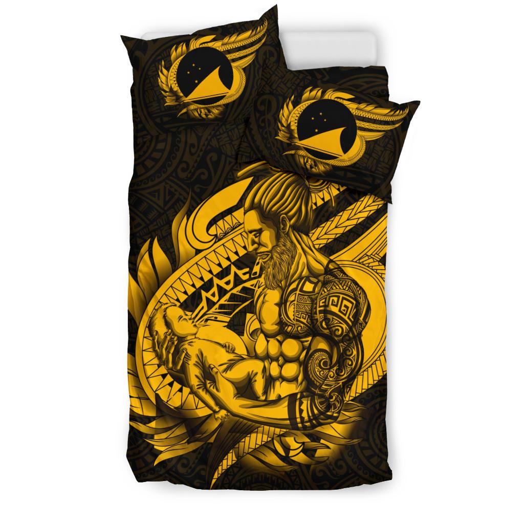 Polynesian Bedding Set - Tokelau Duvet Cover Set Father And Son Gold - Polynesian Pride