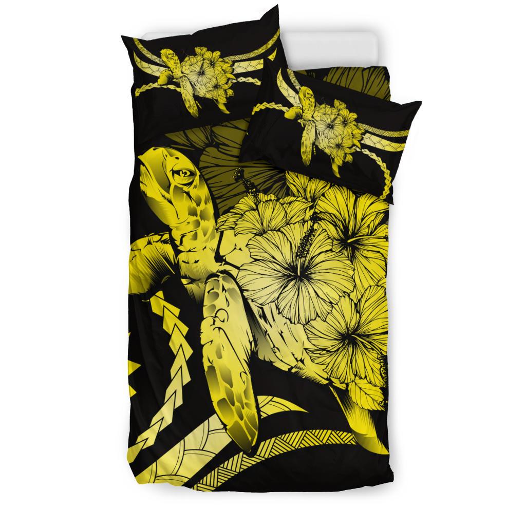 Hawaii Bedding Set - Hawaii Turtle Hibiscus Polynesian Vintage Bedding Set - Yellow - Polynesian Pride