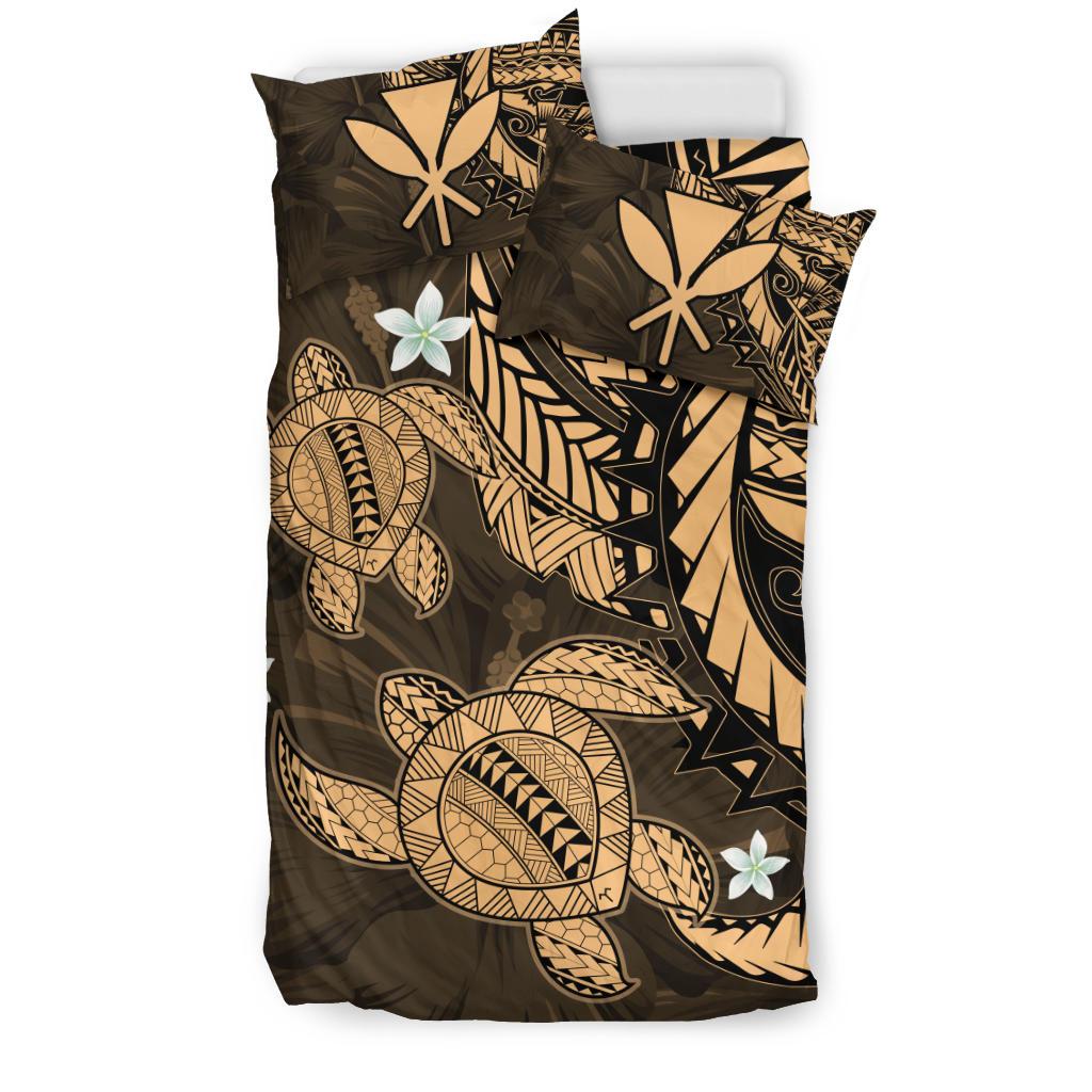 Hawaii Bedding Set - Hawaii Polynesian Turtle Hibiscus Bedding Set - Gold - Polynesian Pride