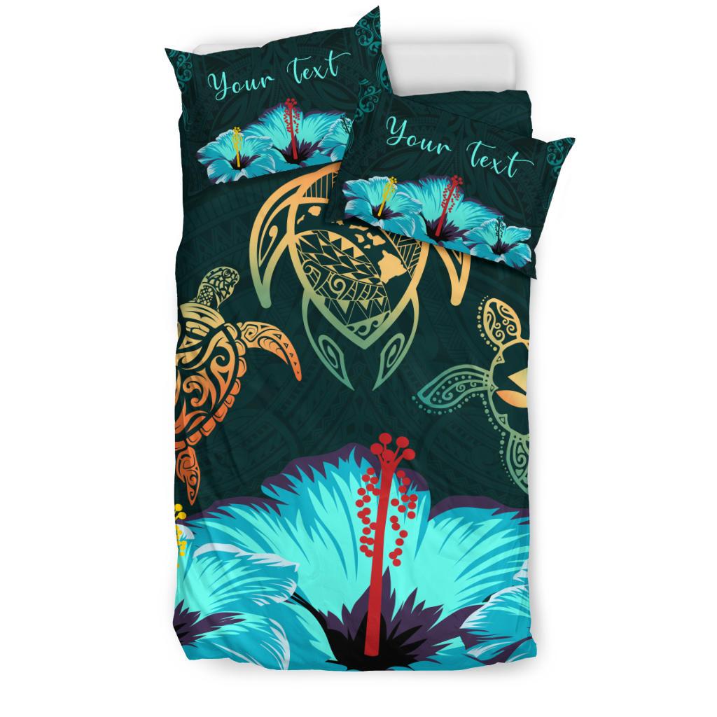 Personalized - Hawaii Map Turtle Hibiscus Polynesian Luxury Bedding Set - Honu Ohana - Polynesian Pride