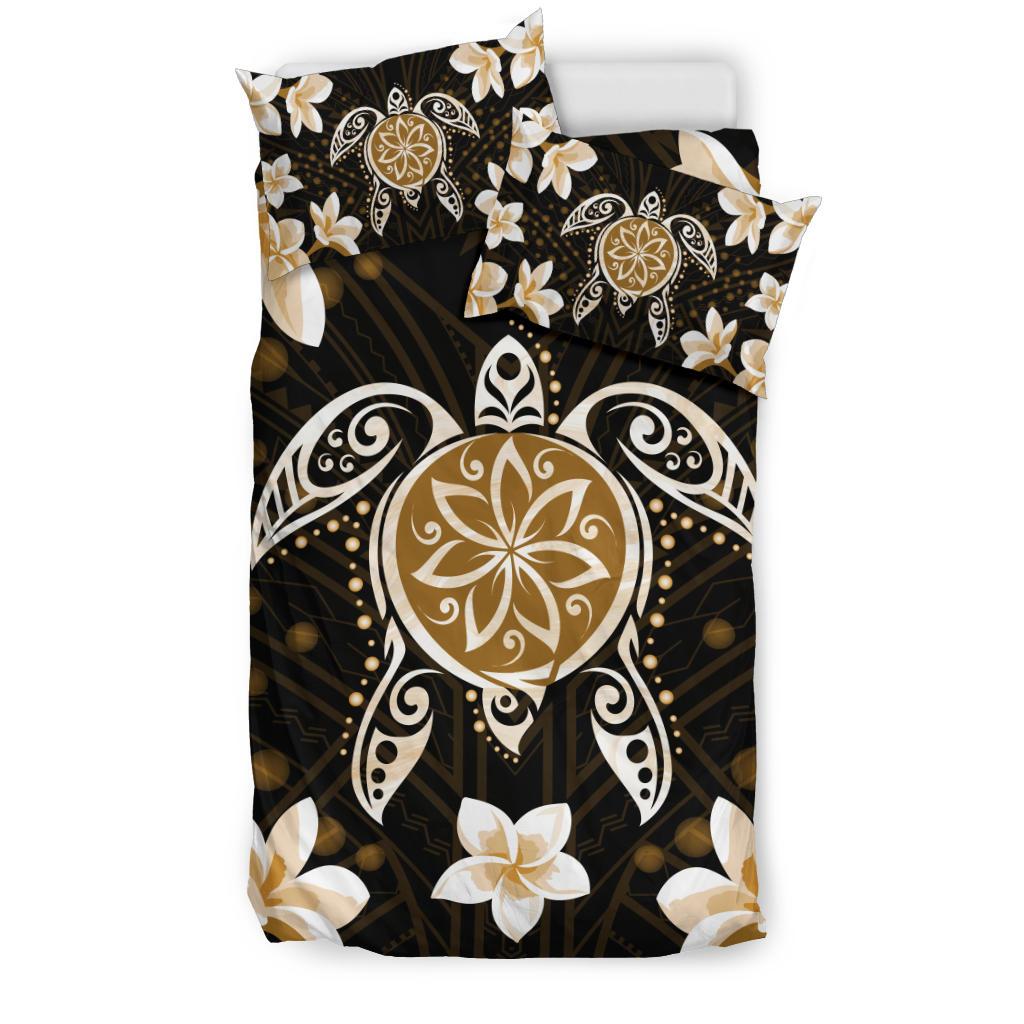 Hawaiian Gold Turtle Plumeria Bedding Set - Polynesian Pride