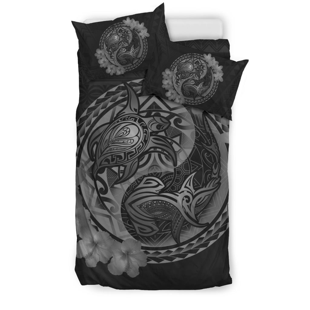 Hawaii Yin Yang Turtle Shark Hibiscus Plumeria Bedding Set - Gray - Polynesian Pride