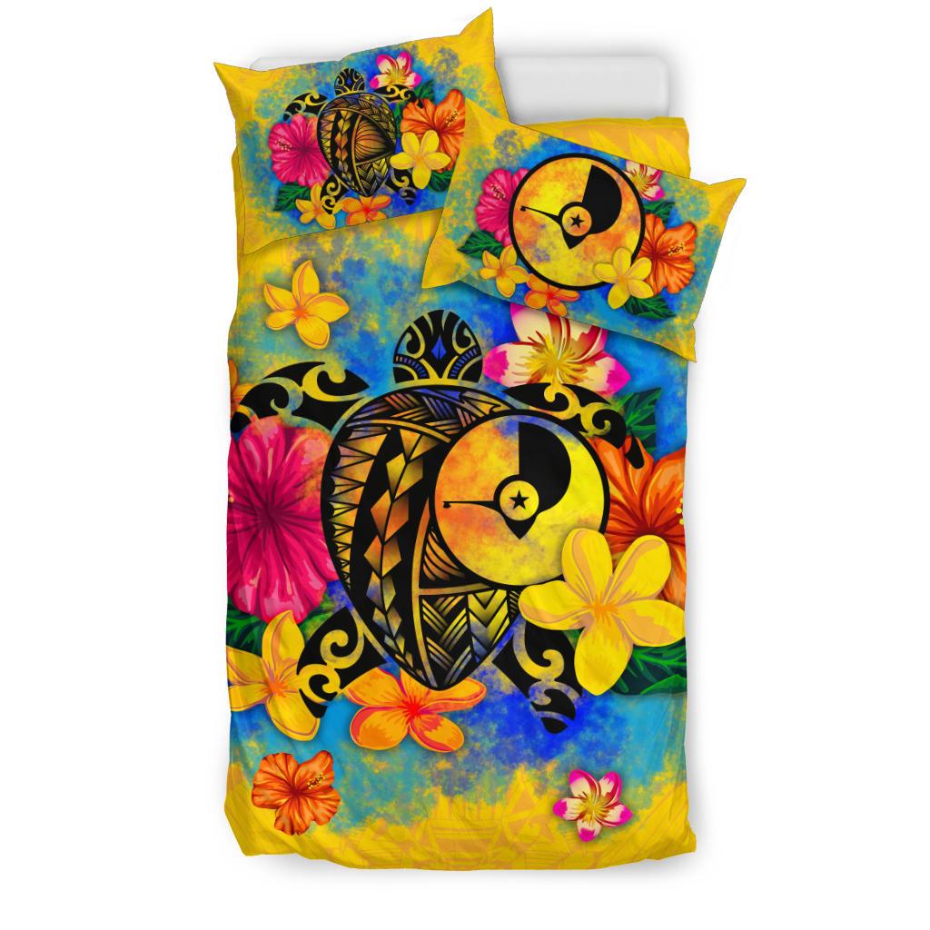 Yap Polynesian Bedding Set - Turtle with Plumeria and Hibiscus - Polynesian Pride