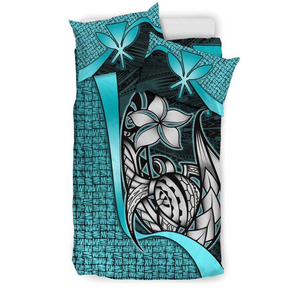 Polynesian Bedding Set - Hawaii Duvet Cover Set Turquoise - Turtle with Hook - Polynesian Pride