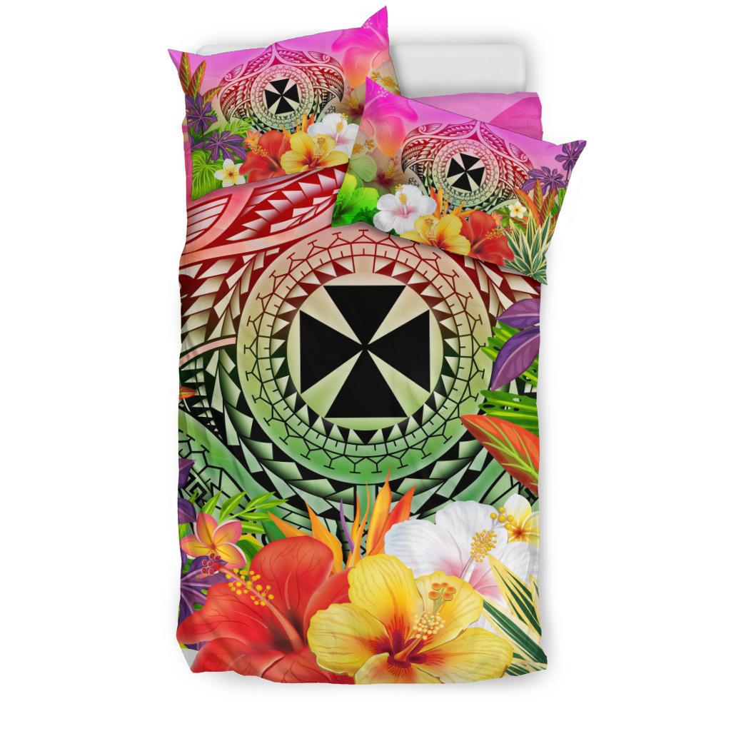 Wallis And Futuna Polynesian Bedding Set - Manta Ray Tropical Flowers - Polynesian Pride
