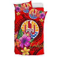 Polynesian Bedding Set - Tahiti Duvet Cover Set Floral With Seal Red - Polynesian Pride