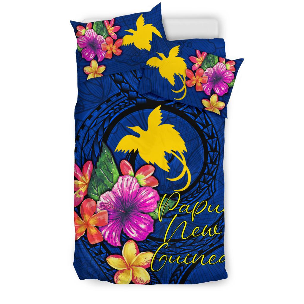 Polynesian Bedding Set - Papua New Guinea Duvet Cover Set Floral With Seal Blue - Polynesian Pride