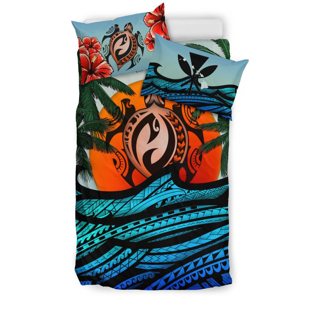 Kanaka Maoli (Hawaiian) Bedding Set - Polynesian Waves Turtle Coconut Tree And Hibiscus - Polynesian Pride